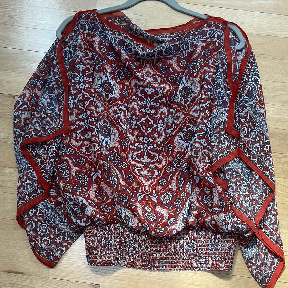 Max Studio Orange And Tan/Gray Patterned Blouse - image 7